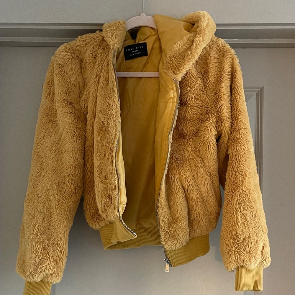 Love Tree Mustard Faux Fur Jacket